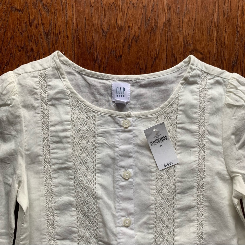 Gap Kids White Embroidered Tassel Blouse | Girls Medium 10/12 - Picture 3 of 5